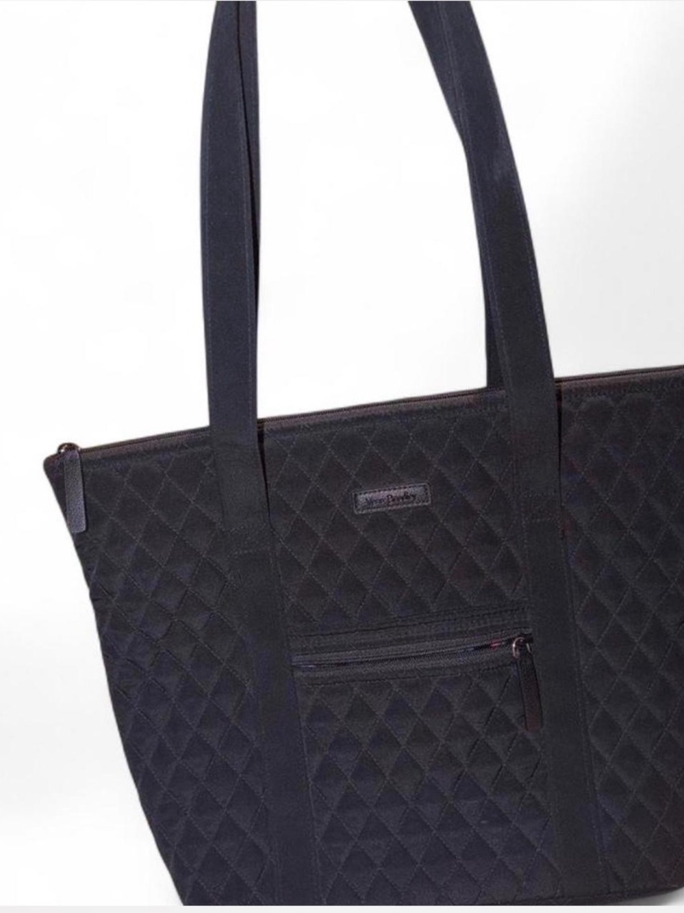 Vera Bradley Quilted Black Tote Bag with Front Zip Pocket
